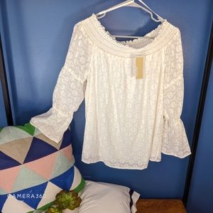 Michael Kors Off-Shoulder Gold Thread Blouse